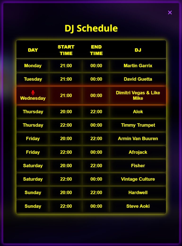 DJ Schedule